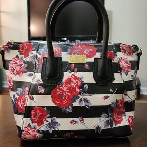 Betsey Johnson striped rose tote bag purse